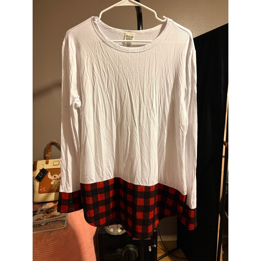 Color Bear White Buffalo Plaid Contrast Long Sleeve Top OXL ST 685 PLUS